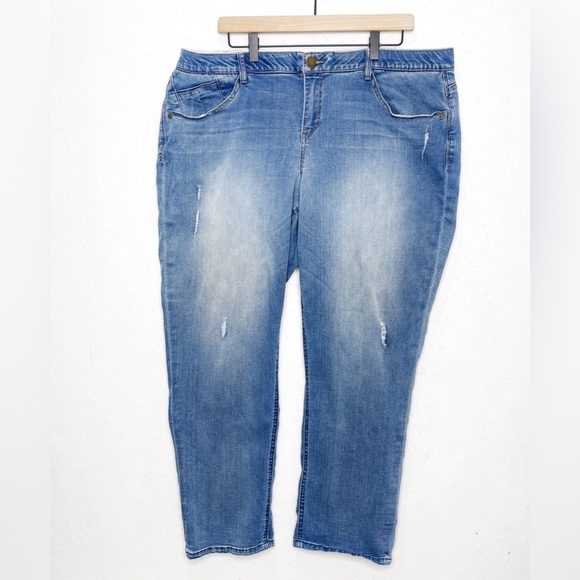 Democracy “Ab” Technology Light Wash Distressed Denim Jeans Size 20W - Picture 1 of 6